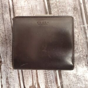 Vintage COACH Brown Leather Wallet Bifold Push Lock Snap Coin Compartment VTG
